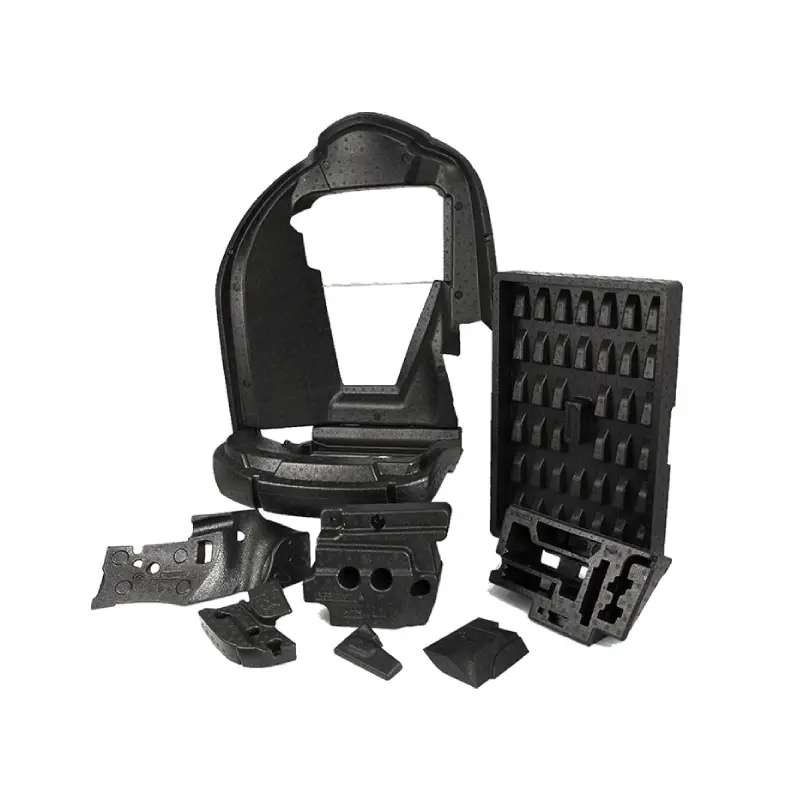 This automotive interior part uses lightweight composite materials to reduce weight, and its structure design includes built-in buffering for collision protection.